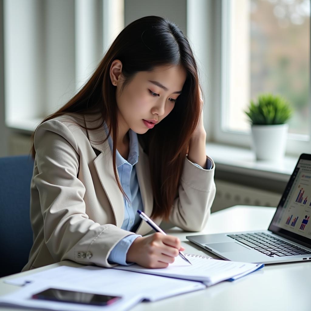 Học sinh đang phân tích đề bài IELTS Writing Task 2 về công nghệ tài chính và hành vi người tiêu dùng