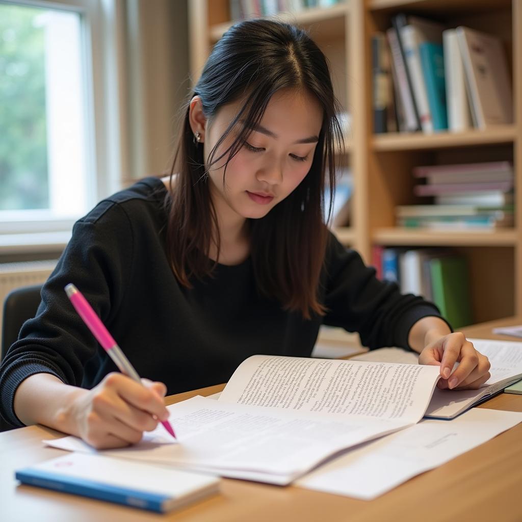 Học sinh đang phân tích đề thi IELTS Writing Task 2 về mạng xã hội và tham gia chính trị