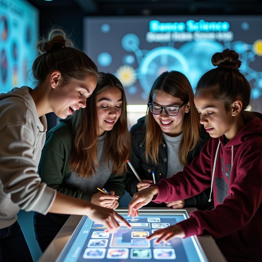 Nhóm học sinh thảo luận và phát triển tư duy phản biện qua hoạt động nhóm tại bảo tàng khoa học