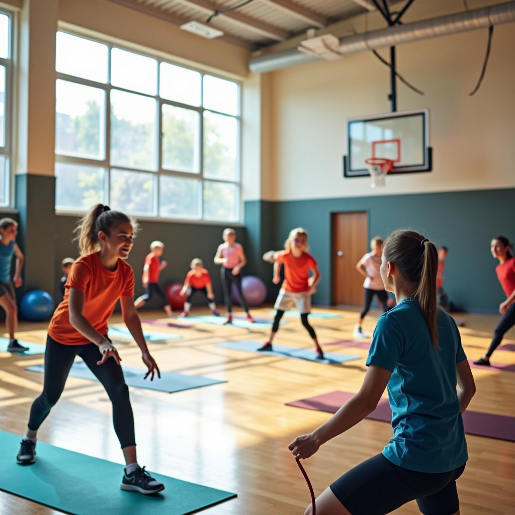 Học sinh tham gia các hoạt động thể dục thể thao trong trường học để nâng cao sức khỏe và kỹ năng xã hội