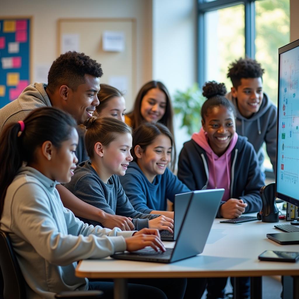 Học sinh nam và nữ cùng tham gia khóa học phát triển kỹ năng lãnh đạo kỹ thuật số