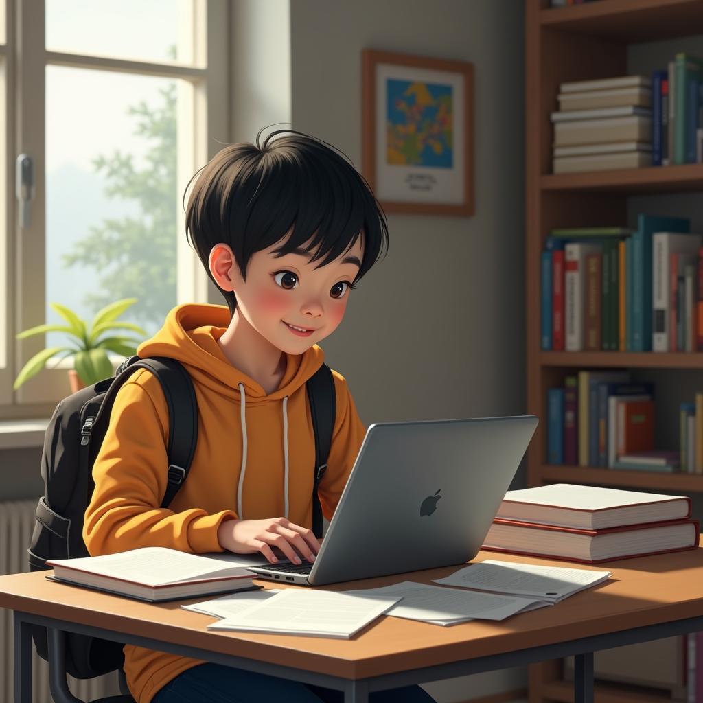 Học sinh Việt Nam tìm kiếm thông tin và học tập qua internet với máy tính xách tay