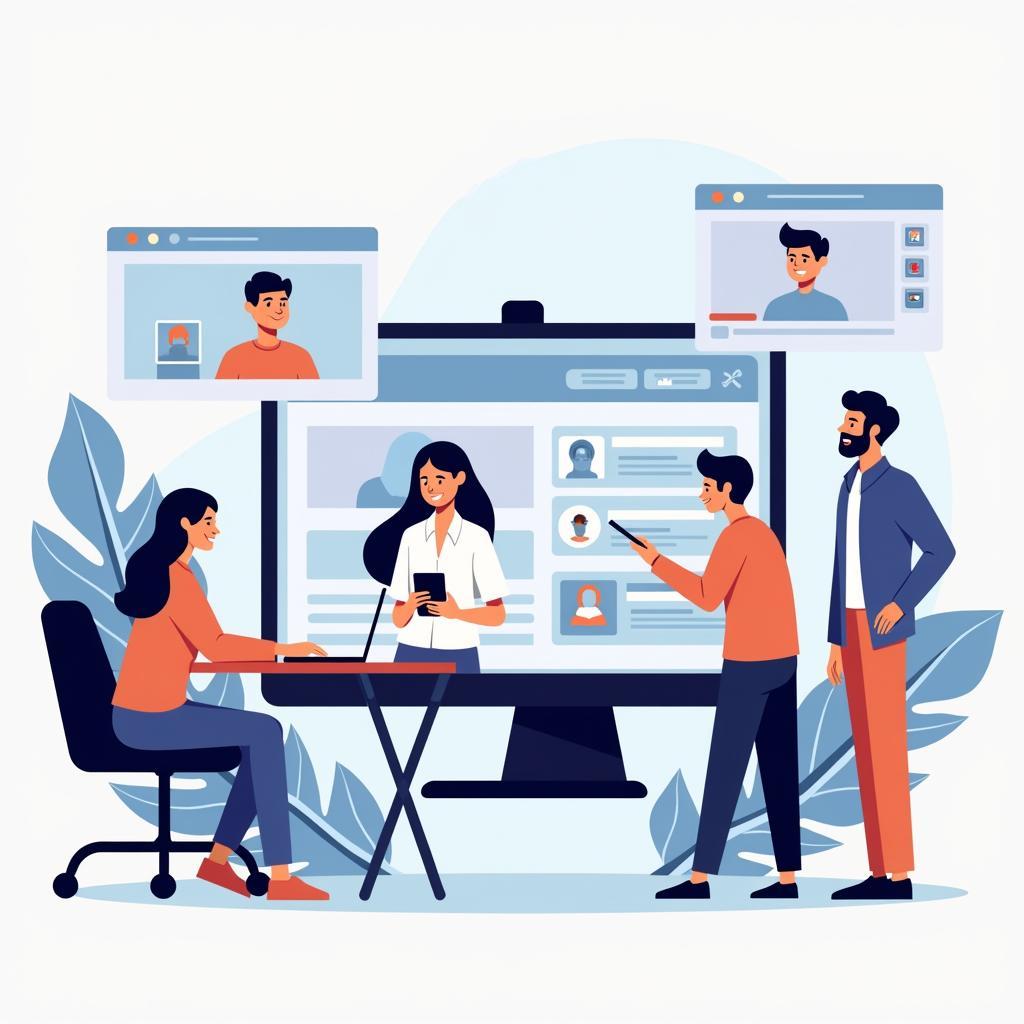 Sinh viên tương tác và thảo luận trên nền tảng học trực tuyến với giáo viên qua video call