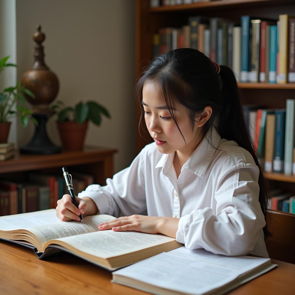 Học sinh Việt Nam nghiên cứu về nhân vật lịch sử nổi tiếng trong lớp học IELTS Speaking