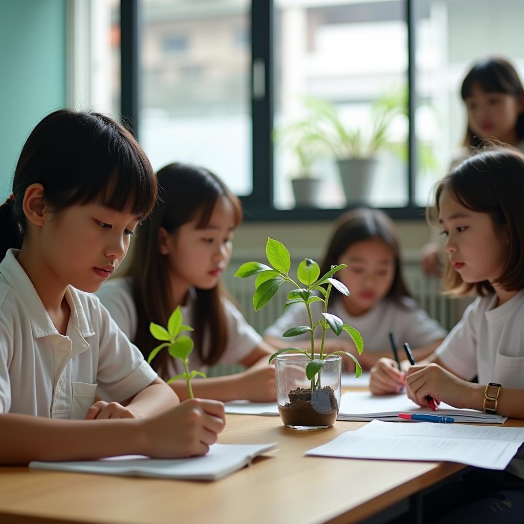 Học sinh Việt Nam kiên nhẫn thực hiện dự án dài hạn trong lớp học phát triển kỹ năng nhẫn nại