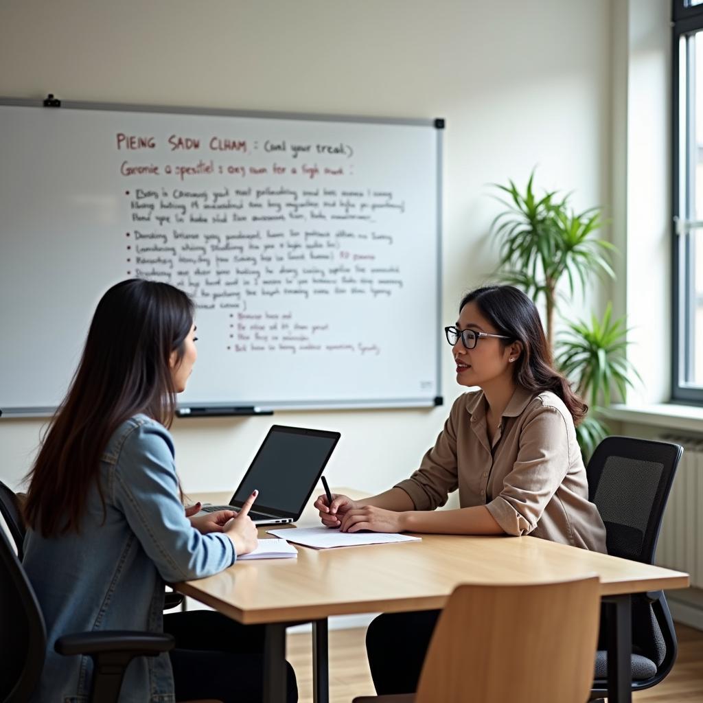 Học sinh Việt Nam luyện tập IELTS Speaking với giáo viên về chủ đề làm việc chăm chỉ và động lực học tập