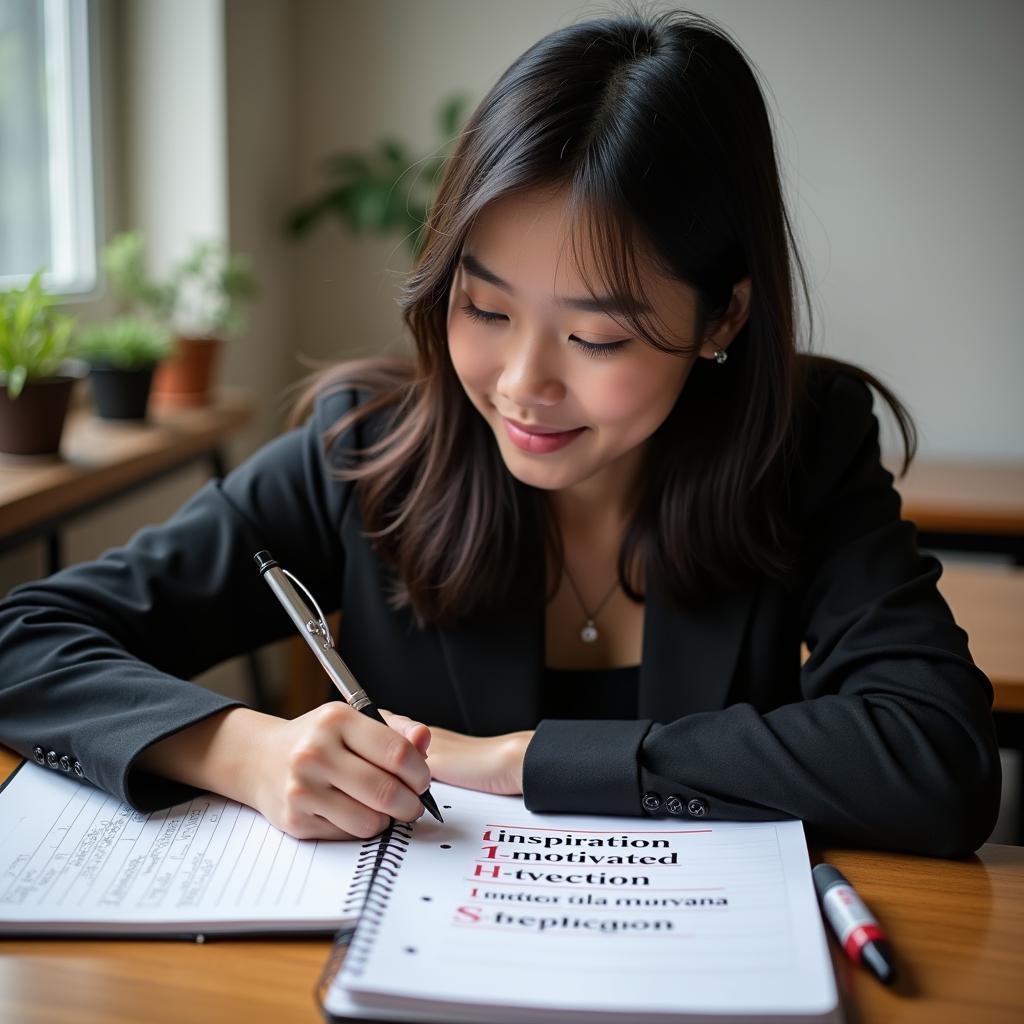 Học viên đang chuẩn bị bài thi IELTS Speaking Part 2 với cue card về chủ đề cảm hứng