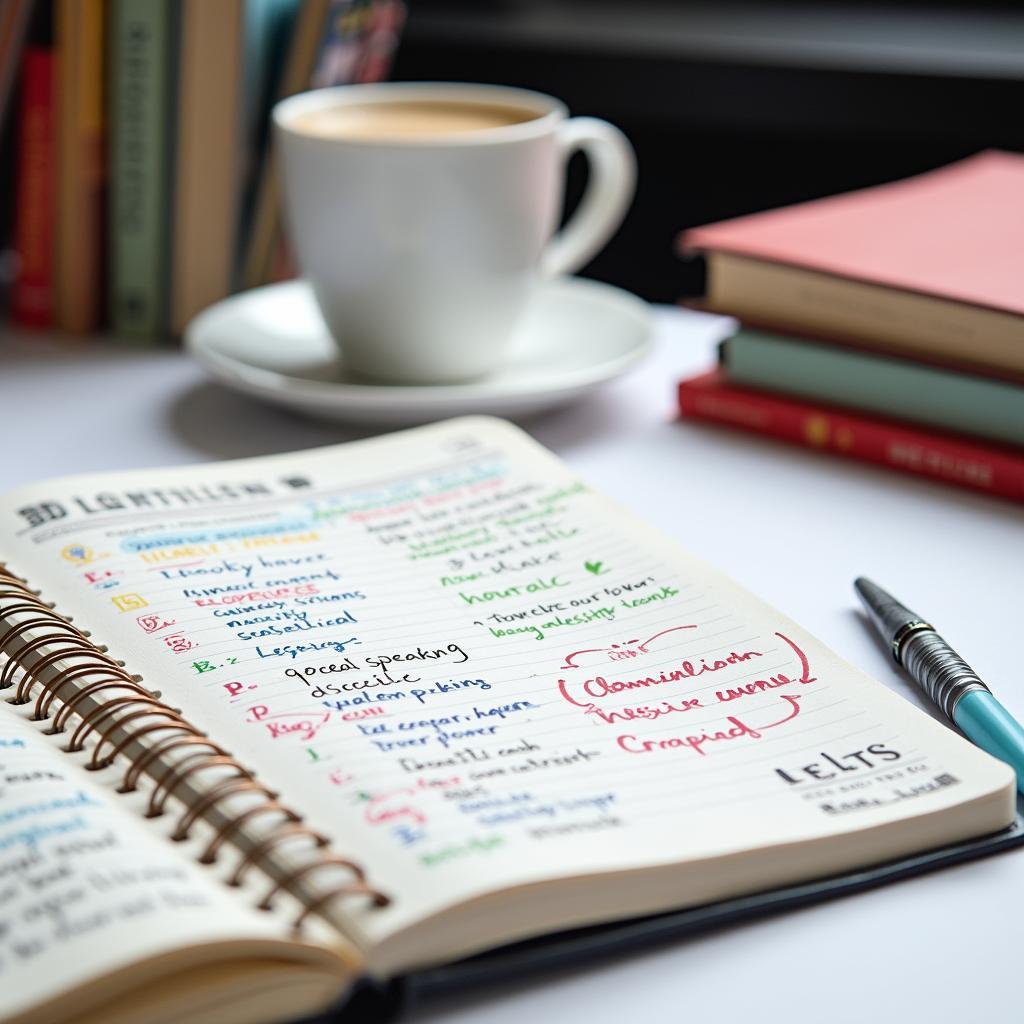 Học viên đang ghi chú từ vựng và cấu trúc câu cho IELTS Speaking chủ đề giáo viên