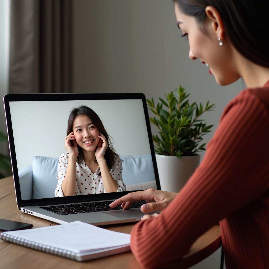 Học viên IELTS đang luyện tập Speaking với giáo viên bản ngữ qua video call