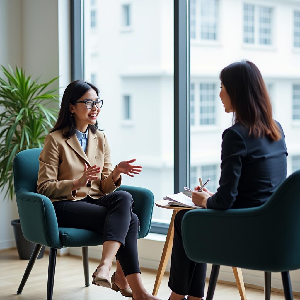 Học viên IELTS Speaking luyện tập chủ đề ẩm thực với examiner trong phòng thi