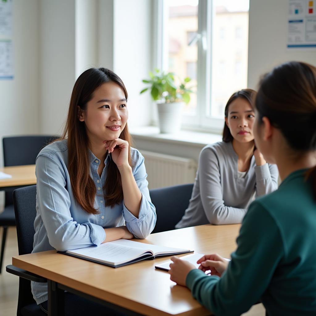 Học viên IELTS Speaking đang luyện tập trả lời câu hỏi về mục tiêu cá nhân với giáo viên