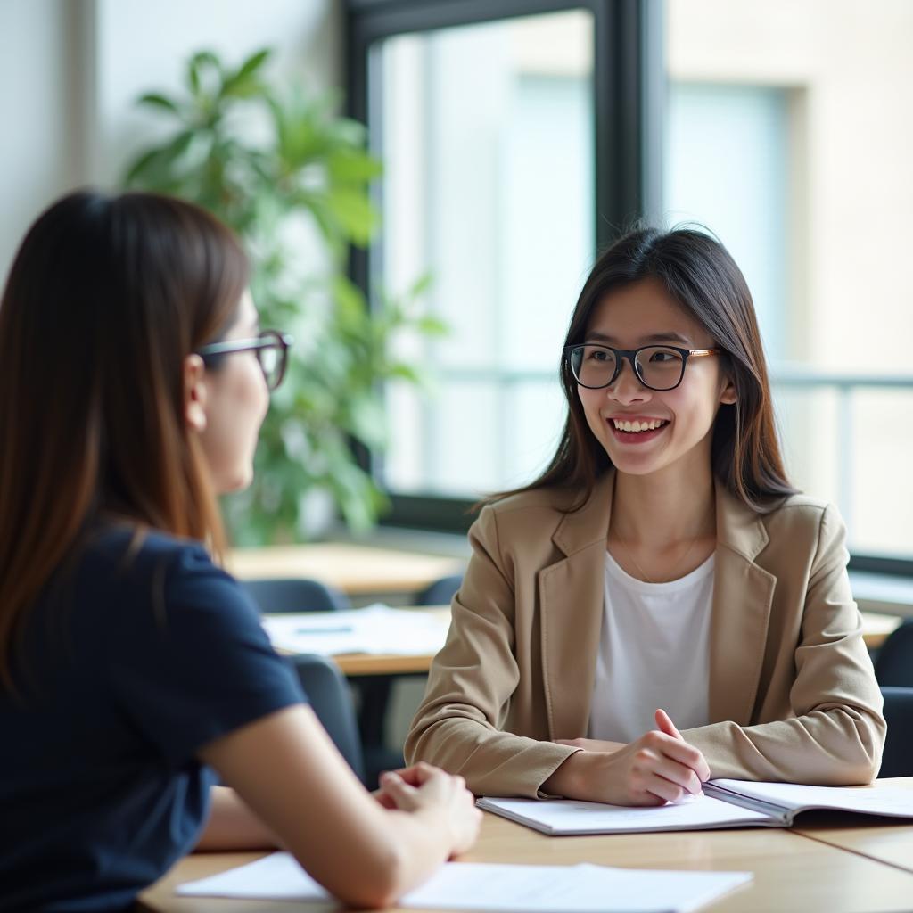 Học viên IELTS Speaking luyện tập trả lời chủ đề mục tiêu tương lai với giáo viên