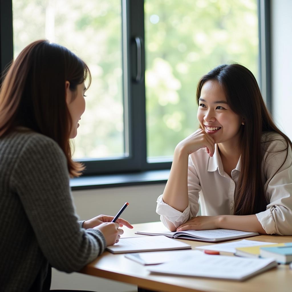 Học viên IELTS Speaking luyện tập trả lời câu hỏi về đưa ra quyết định với giáo viên