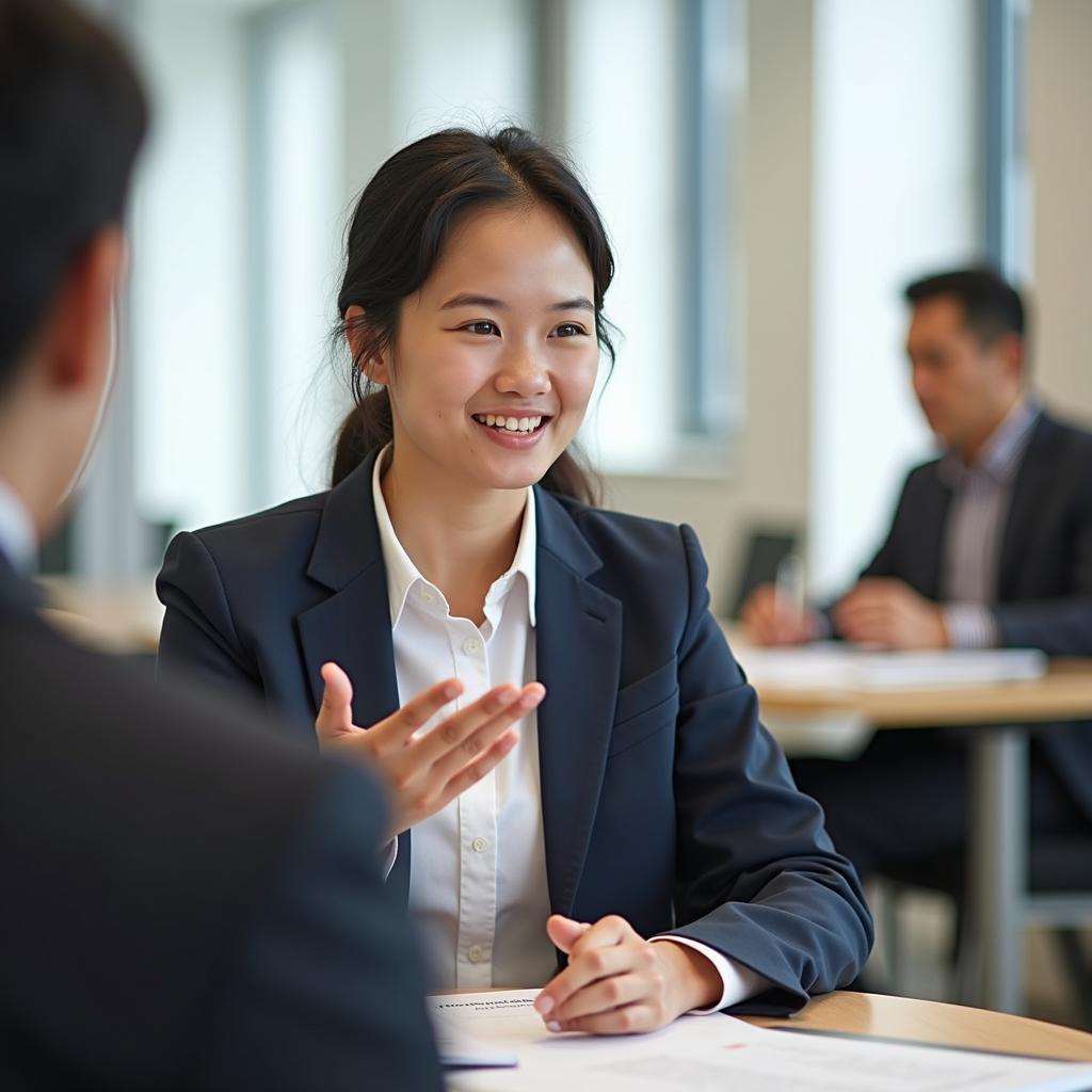 Học viên IELTS Speaking đang trả lời câu hỏi về online course với sự tự tin và chuyên nghiệp trong phòng thi