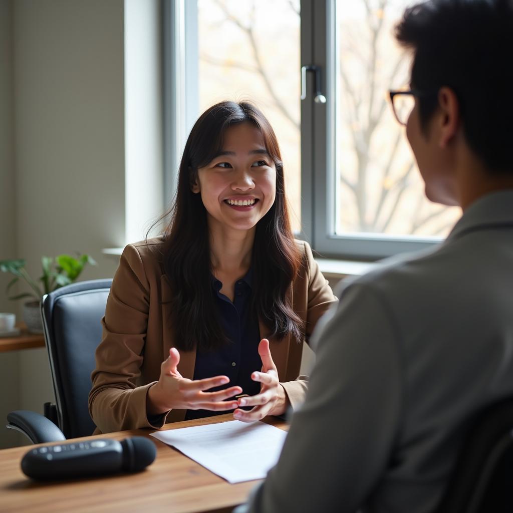 Học viên tự tin trả lời câu hỏi IELTS Speaking Part 1 về thử thách trong công việc và học tập