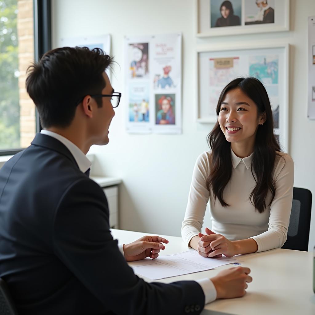 Học viên trả lời câu hỏi IELTS Speaking Part 1 về sở thích nghệ thuật với giám khảo