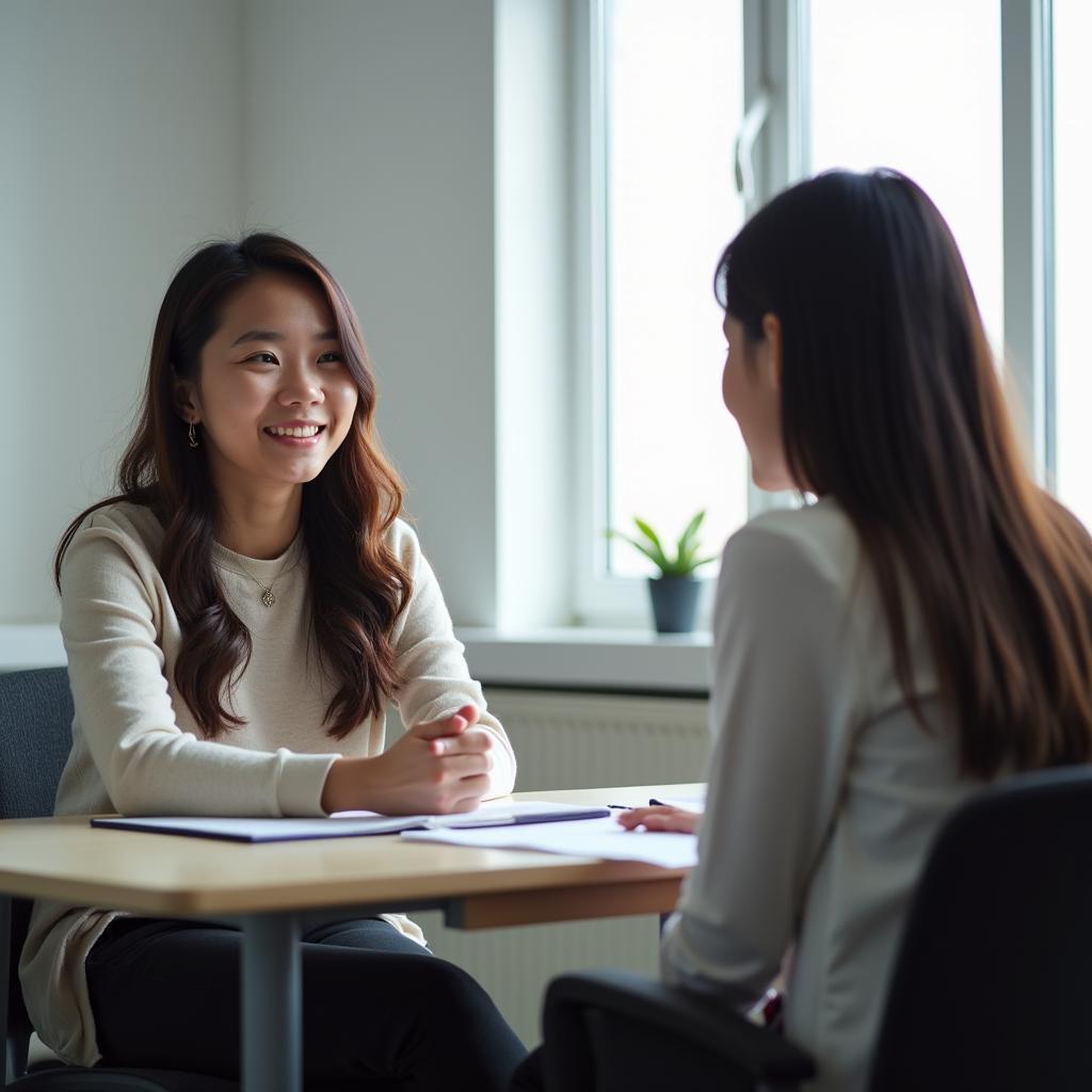 Học viên IELTS thực hành trả lời câu hỏi Speaking về nhiệm vụ thử thách trong phòng thi