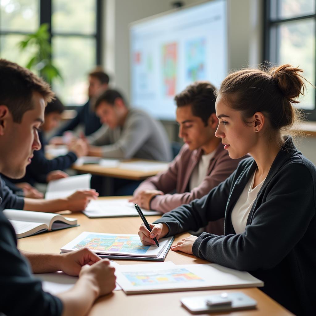 Học viên đang luyện tập IELTS Reading với chủ đề nghệ thuật đa văn hóa tại lớp học