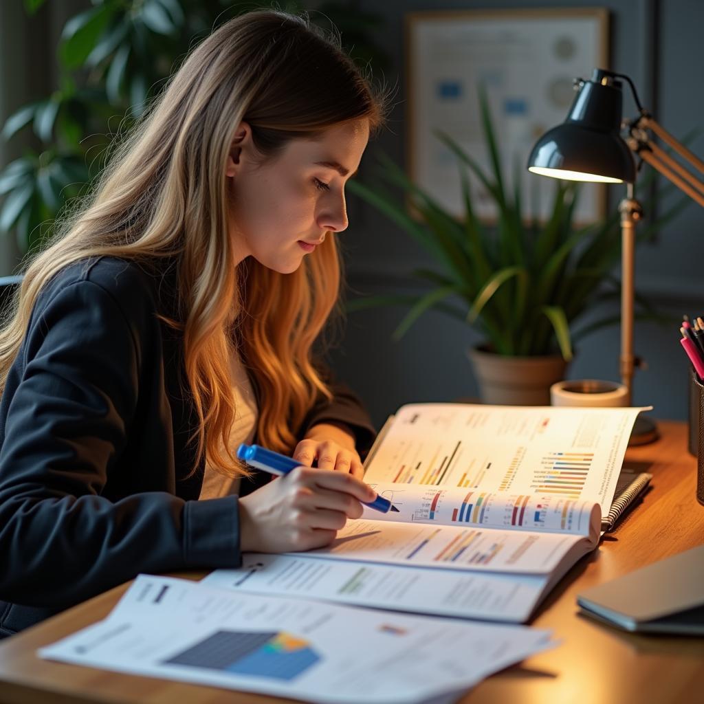 Học viên đang luyện tập IELTS Reading với chủ đề năng lượng tái tạo và kinh tế