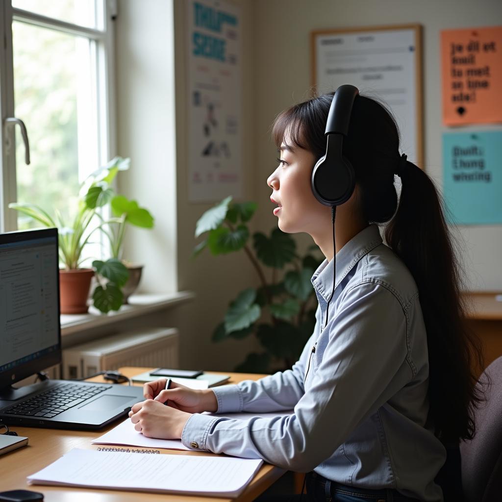 Học viên đang luyện tập IELTS Speaking Part 1 về chủ đề không gian riêng tư và suy ngẫm