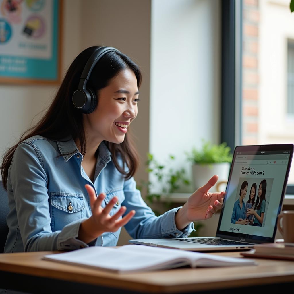 Học viên đang luyện tập IELTS Speaking Part 1 về chủ đề trò chuyện với người lạ