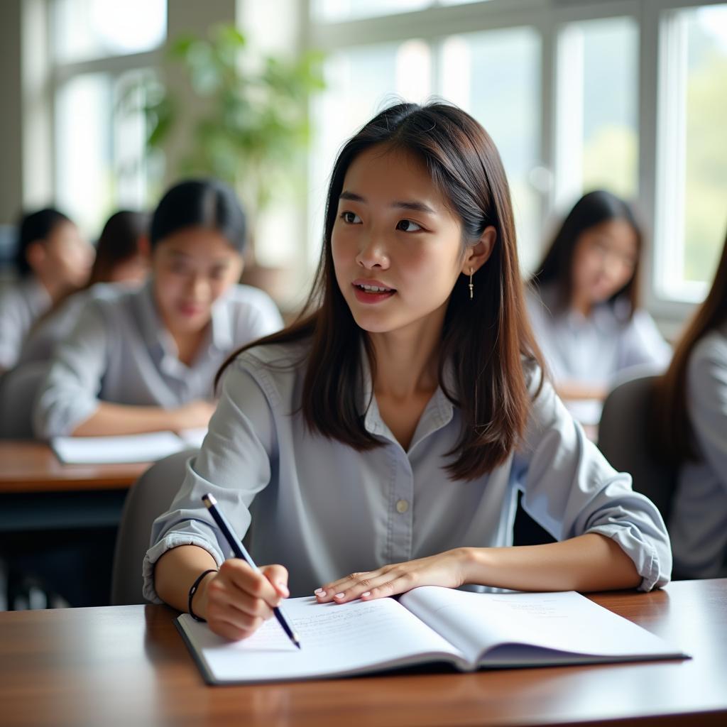 Học viên đang luyện tập IELTS Speaking Part 1 về chủ đề quê hương và cải thiện địa phương