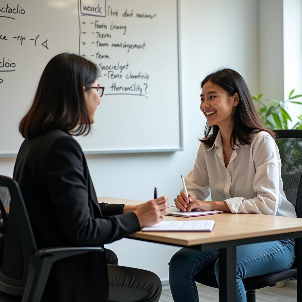 Học viên luyện tập IELTS Speaking về chủ đề lãnh đạo nhóm và làm việc nhóm với giáo viên