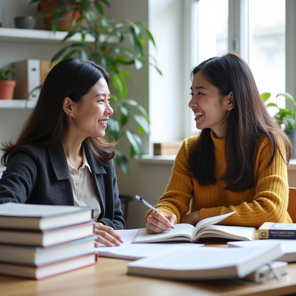 Học viên luyện IELTS Speaking về chủ đề sách với giáo viên bản ngữ