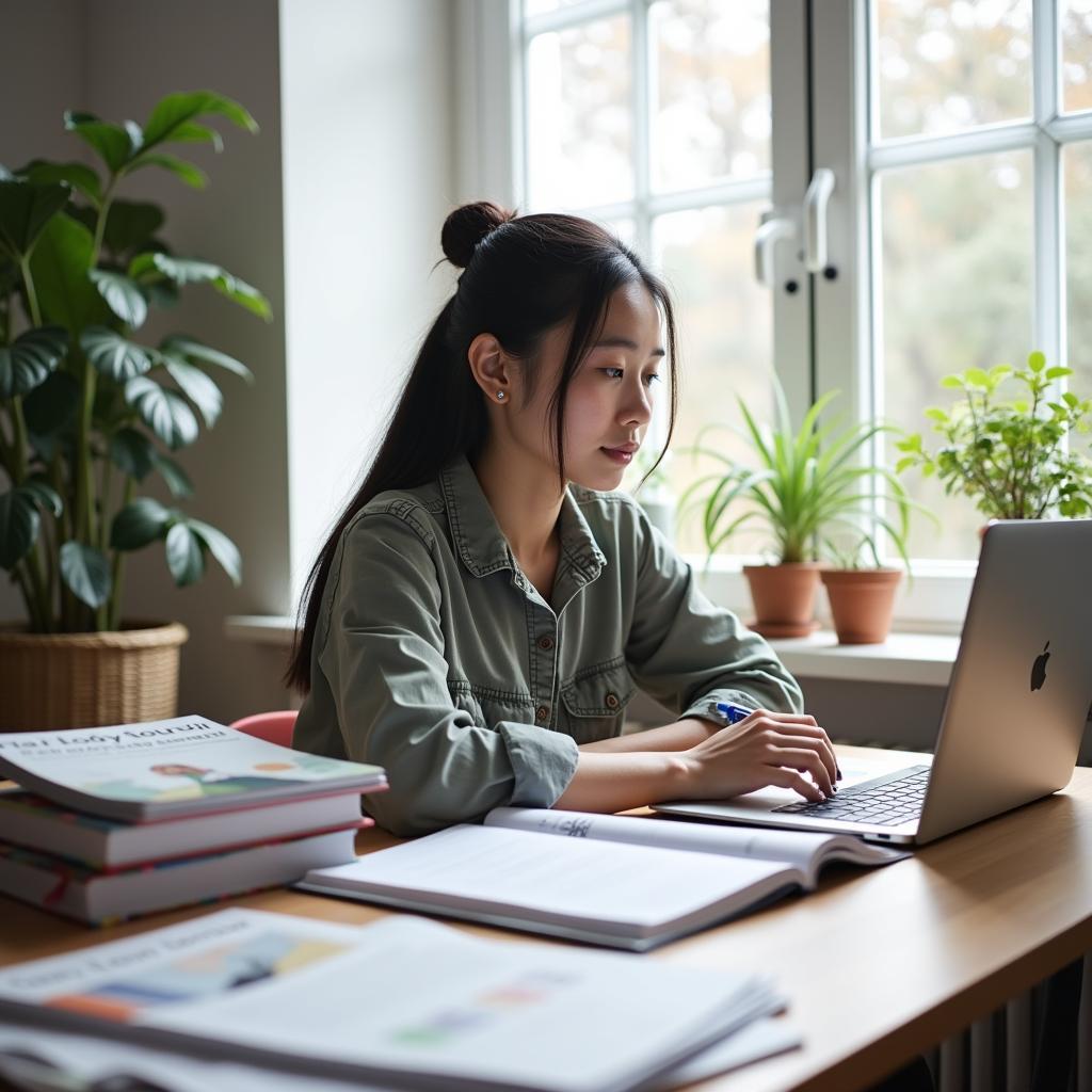 Học viên đang luyện viết IELTS Writing Task 2 về chủ đề hình ảnh cơ thể và sức khỏe tâm thần