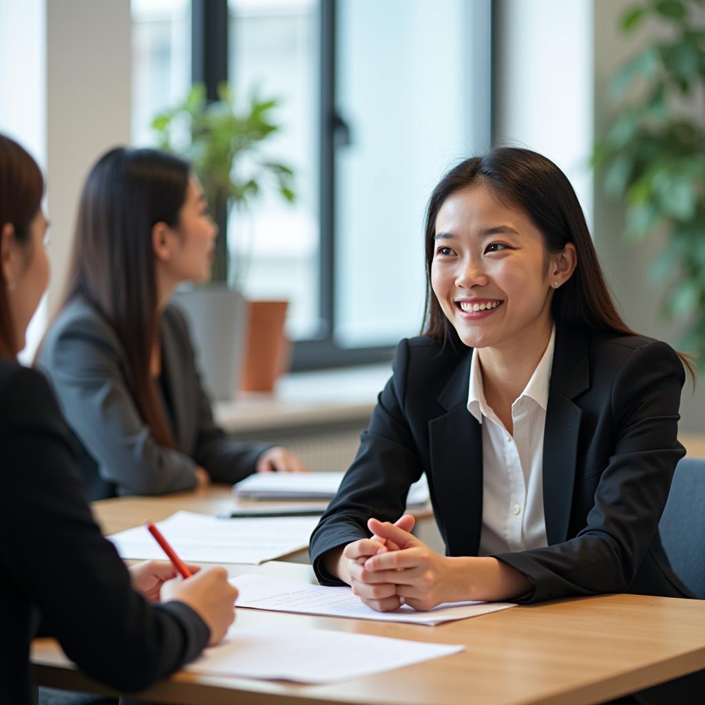 Học viên đang luyện tập IELTS Speaking Part 1 với giáo viên trong lớp học chuyên nghiệp