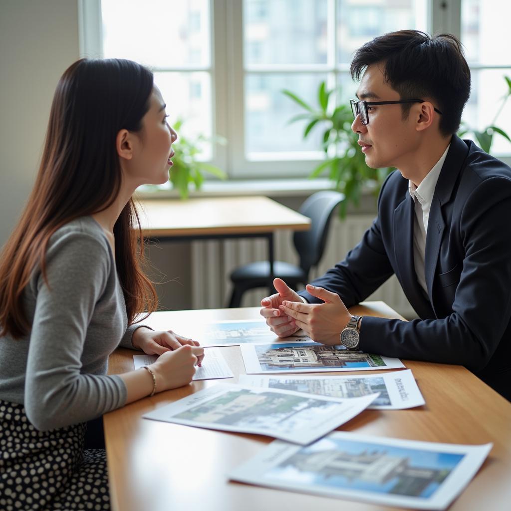 Học viên đang luyện tập IELTS Speaking về chủ đề tòa nhà với giáo viên chuyên nghiệp