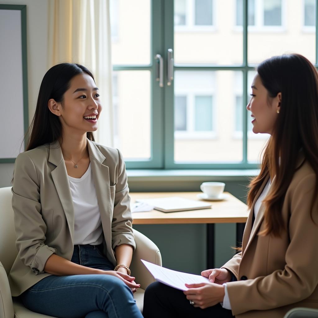 Học viên đang luyện tập IELTS Speaking Part 1 về chủ đề thư giãn với giáo viên