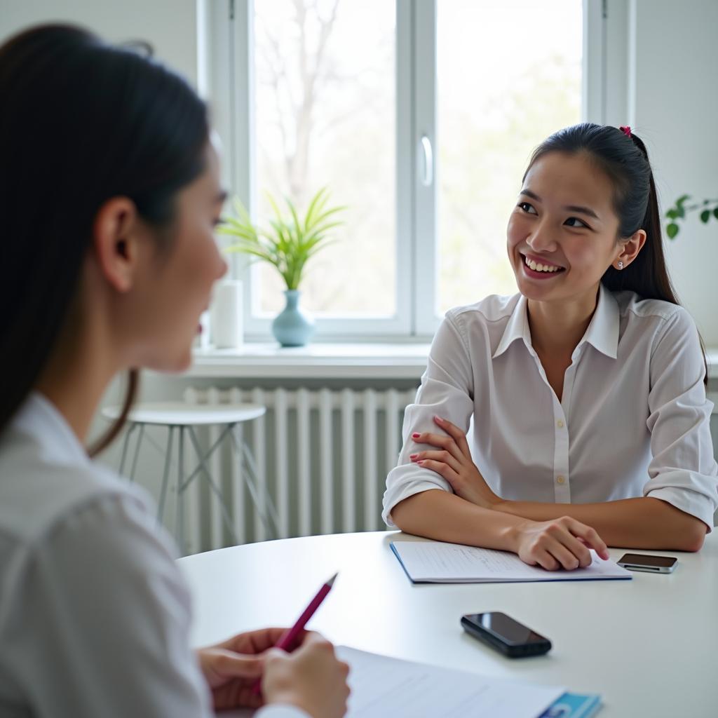 Học viên đang luyện tập IELTS Speaking Part 1 về quản lý thời gian với giảng viên