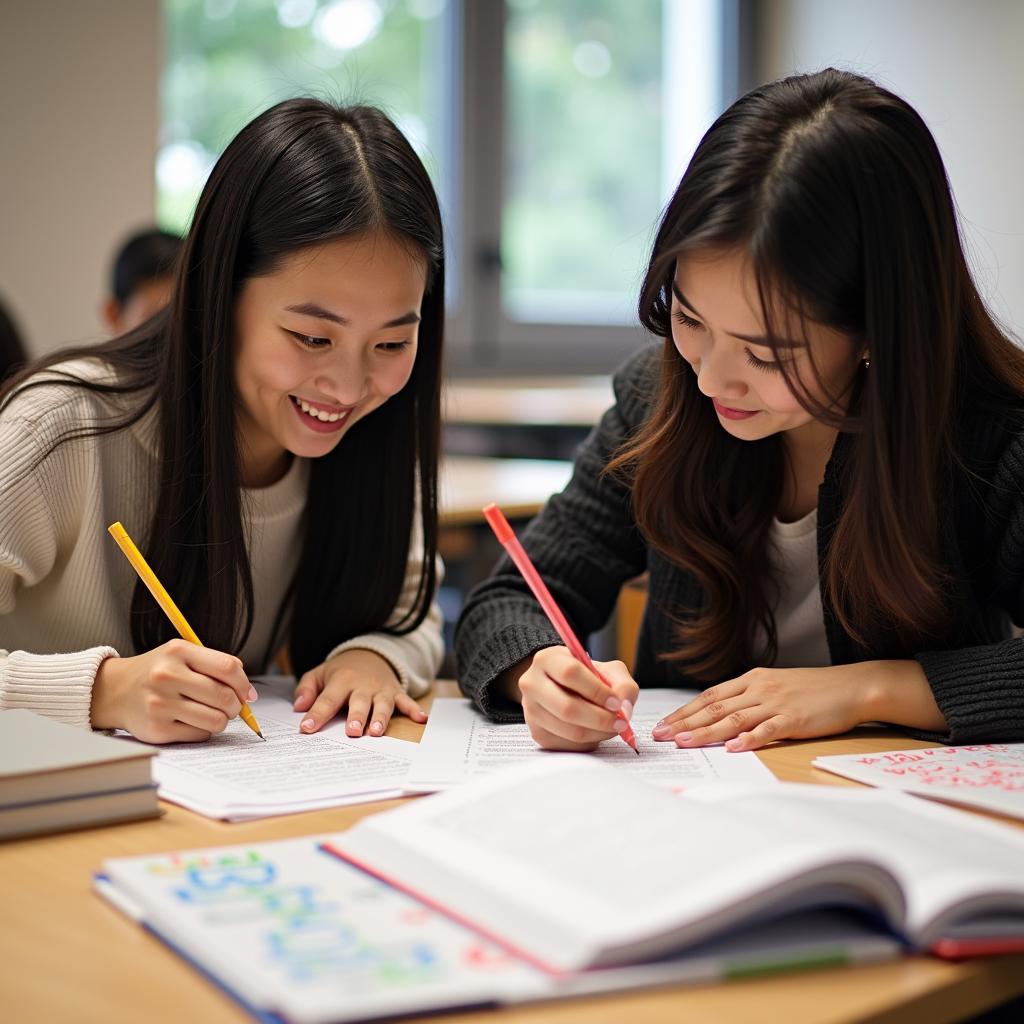 Học viên đang luyện tập IELTS Writing Task 2 với giáo viên hướng dẫn chi tiết về cấu trúc bài và ngữ pháp