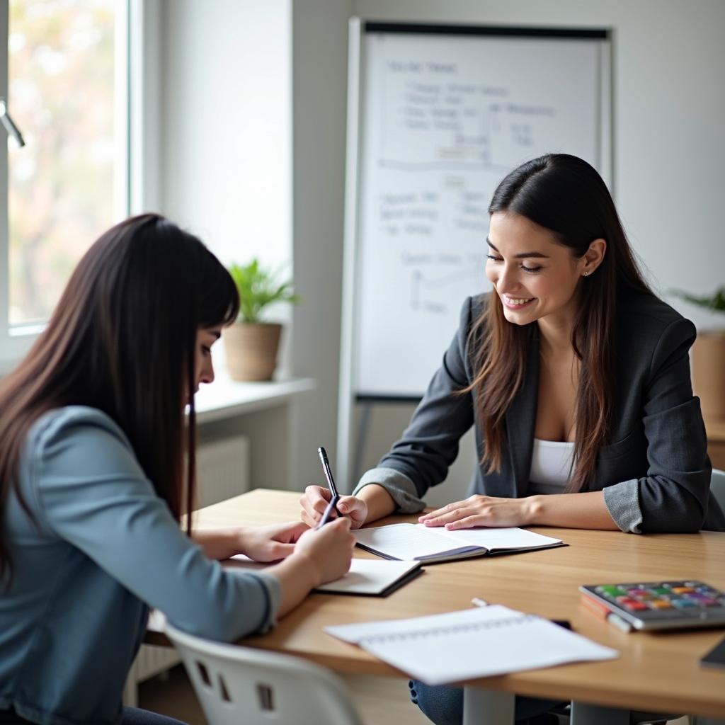 Học viên luyện tập viết IELTS Writing Task 2 với giáo viên