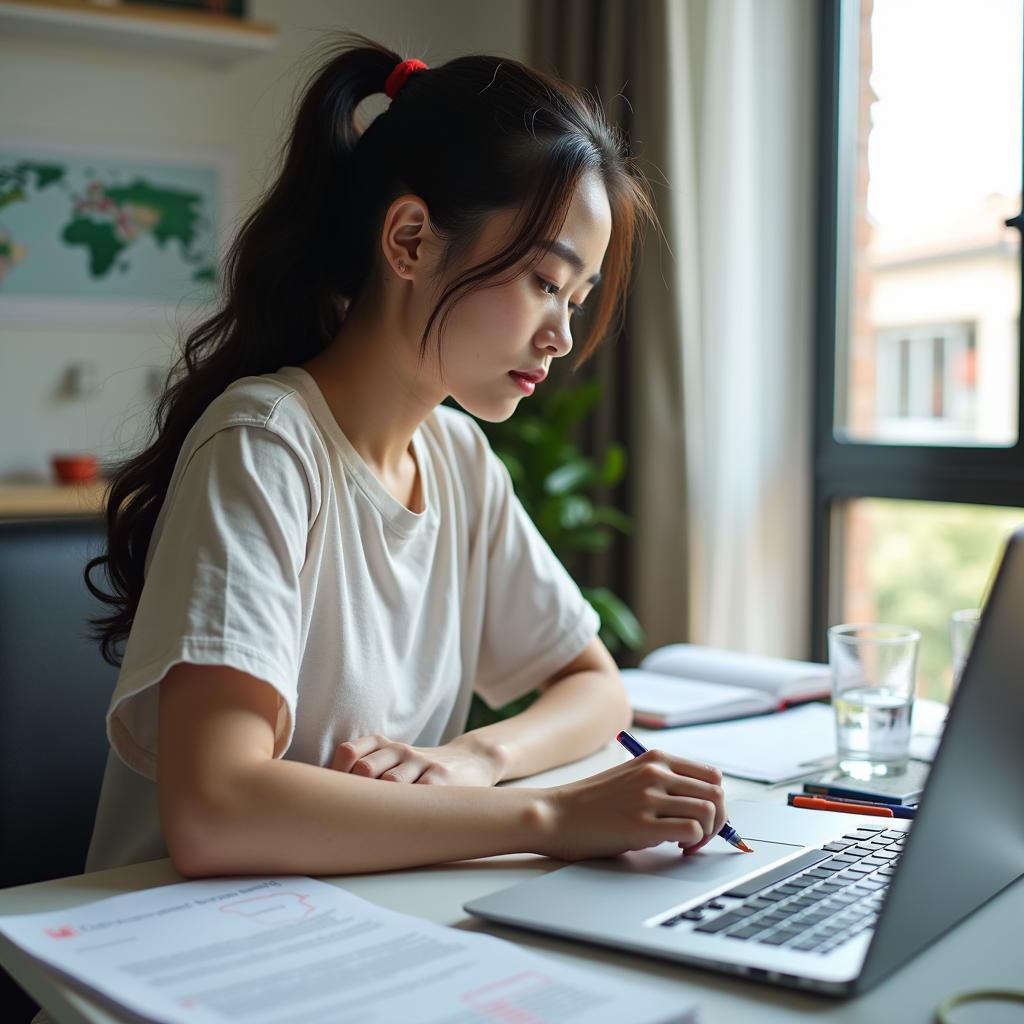 Học viên đang luyện tập IELTS Reading về chủ đề biến đổi khí hậu và khan hiếm nước tại nhà