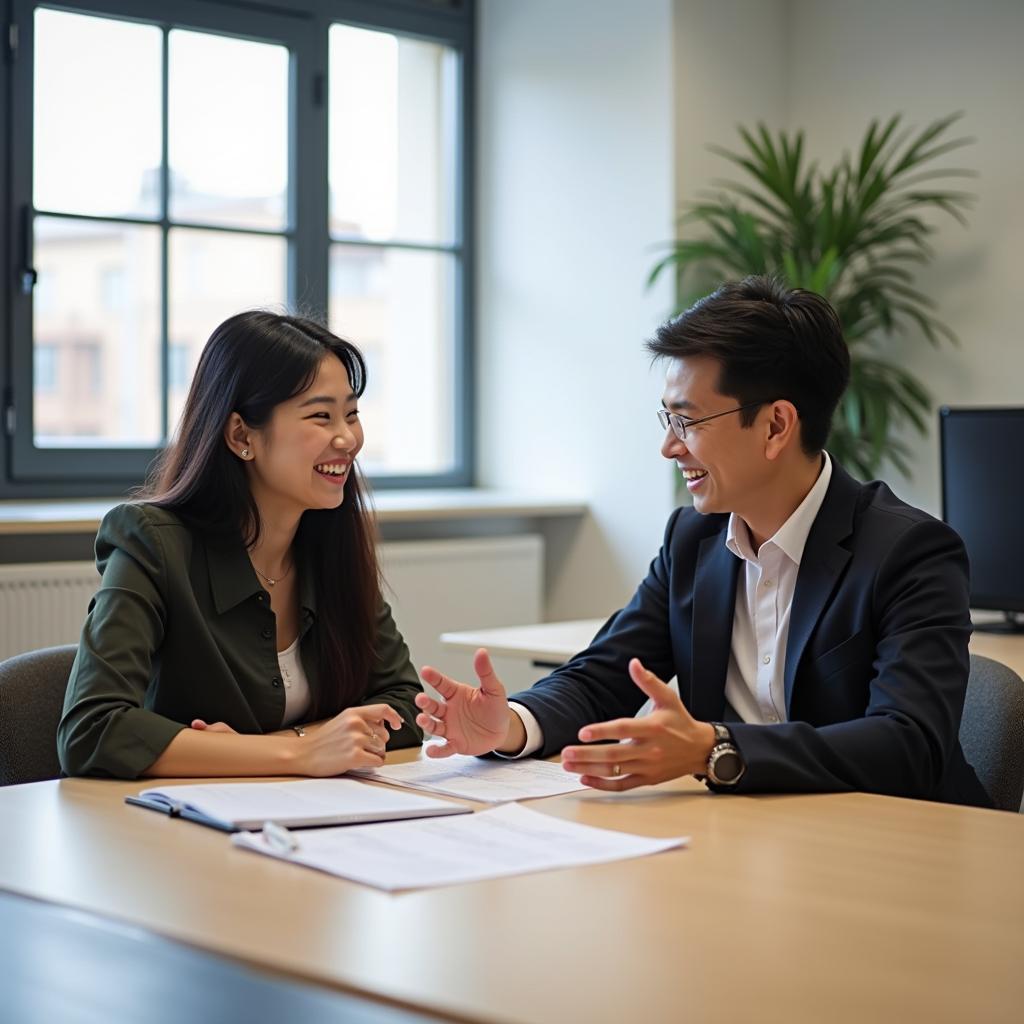 Học viên đang luyện tập IELTS Speaking chủ đề thăm người thân với giáo viên