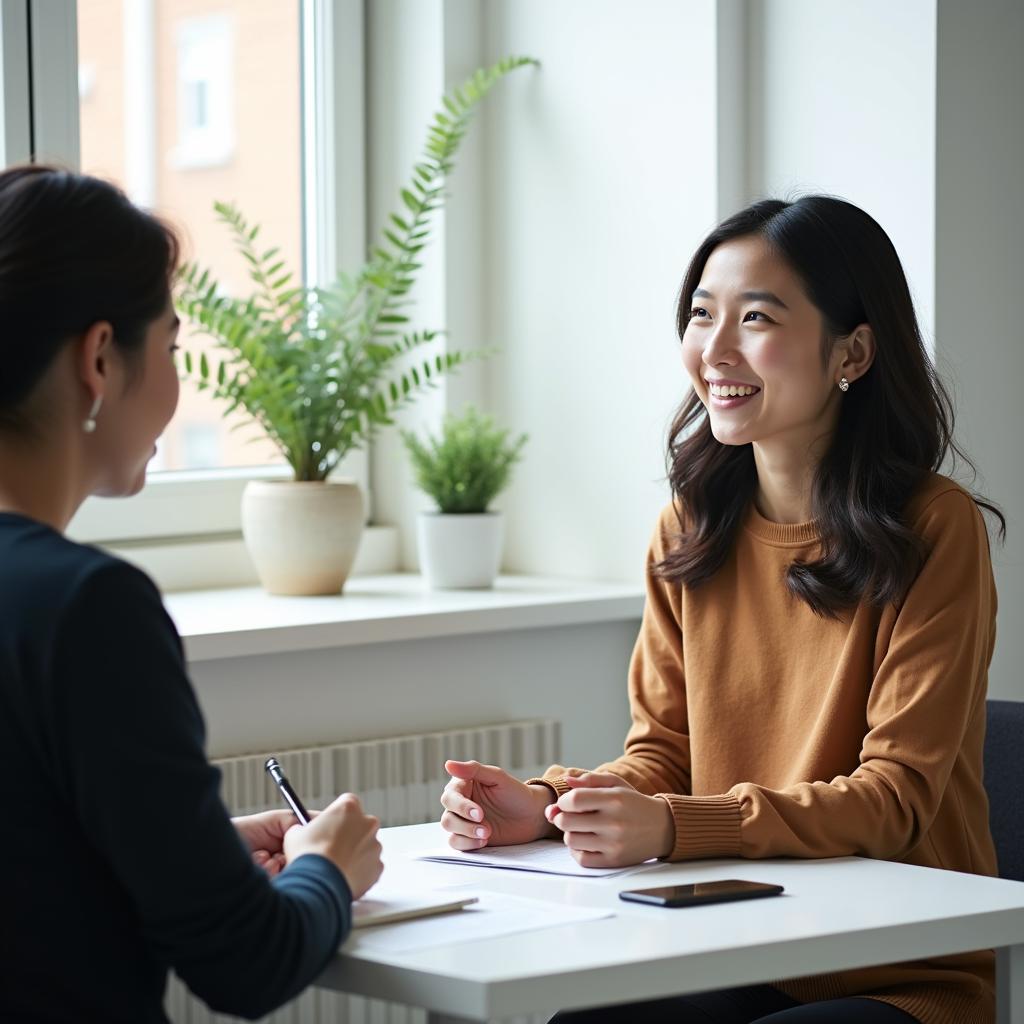 Học viên đang luyện tập IELTS Speaking miêu tả người truyền cảm hứng với giáo viên