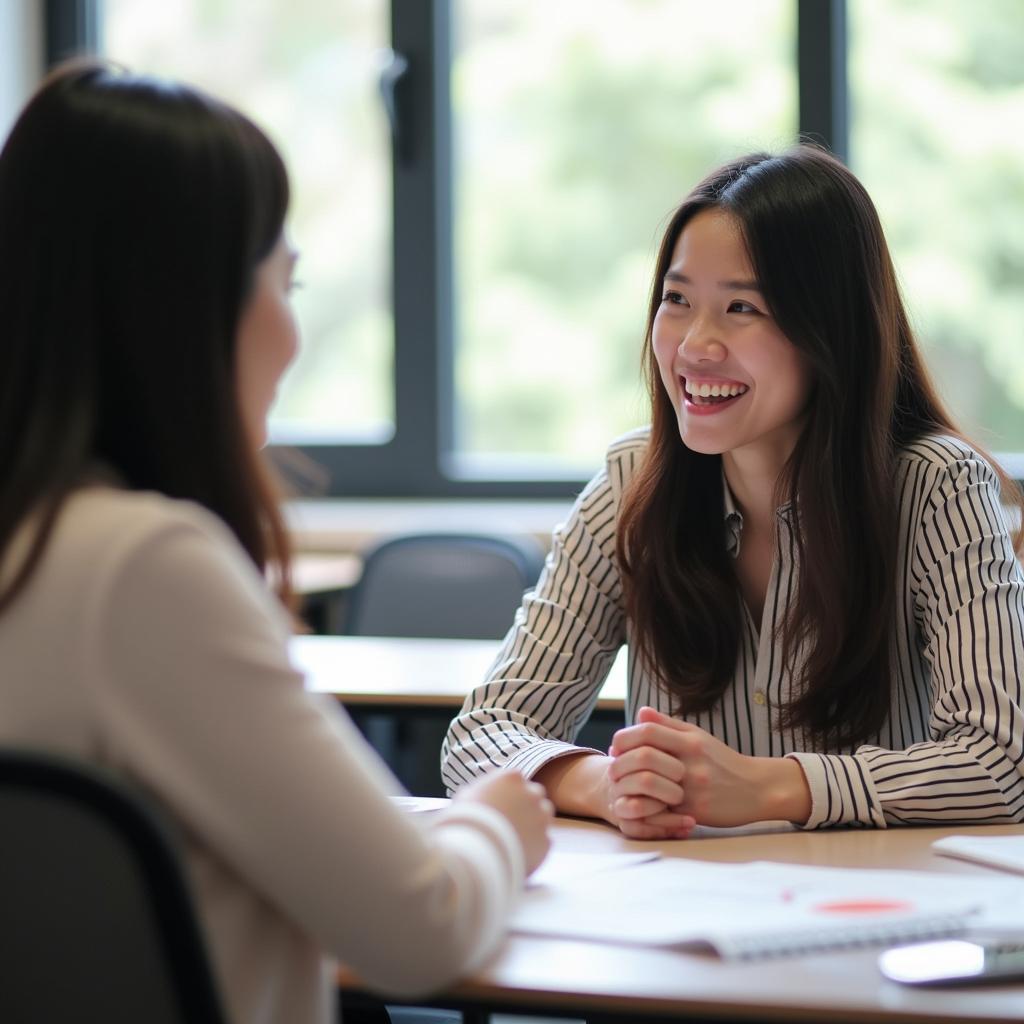 Học viên Việt Nam luyện tập IELTS Speaking Part 1 với giáo viên về chủ đề người thú vị