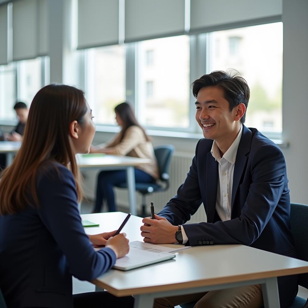 Học viên đang luyện tập IELTS Speaking Part 1 về chủ đề giải quyết vấn đề với giảng viên