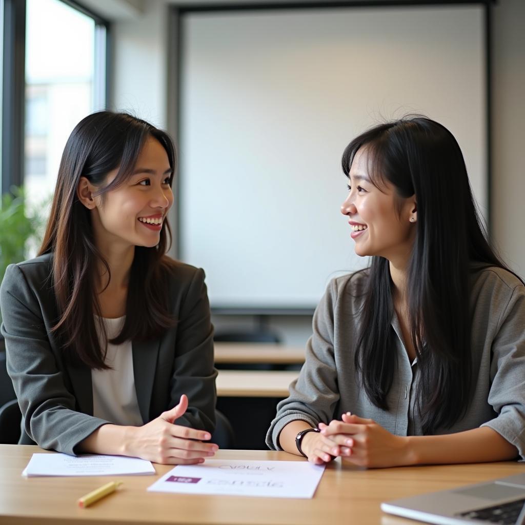 Học viên đang luyện tập IELTS Speaking Part 1 về chủ đề kinh doanh với giáo viên