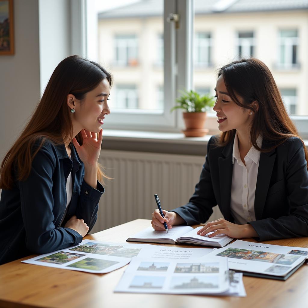 Học viên đang luyện tập IELTS Speaking Part 1 về chủ đề địa danh nổi tiếng với giáo viên