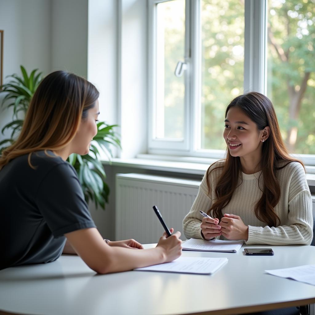 Học viên đang luyện tập IELTS Speaking Part 1 về chủ đề luật pháp với giảng viên