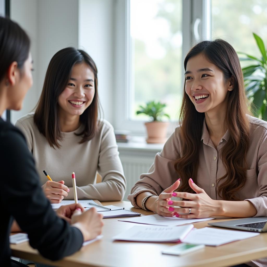 Học viên đang luyện tập IELTS Speaking Part 1 về chủ đề hoạt động giải trí và kinh tế