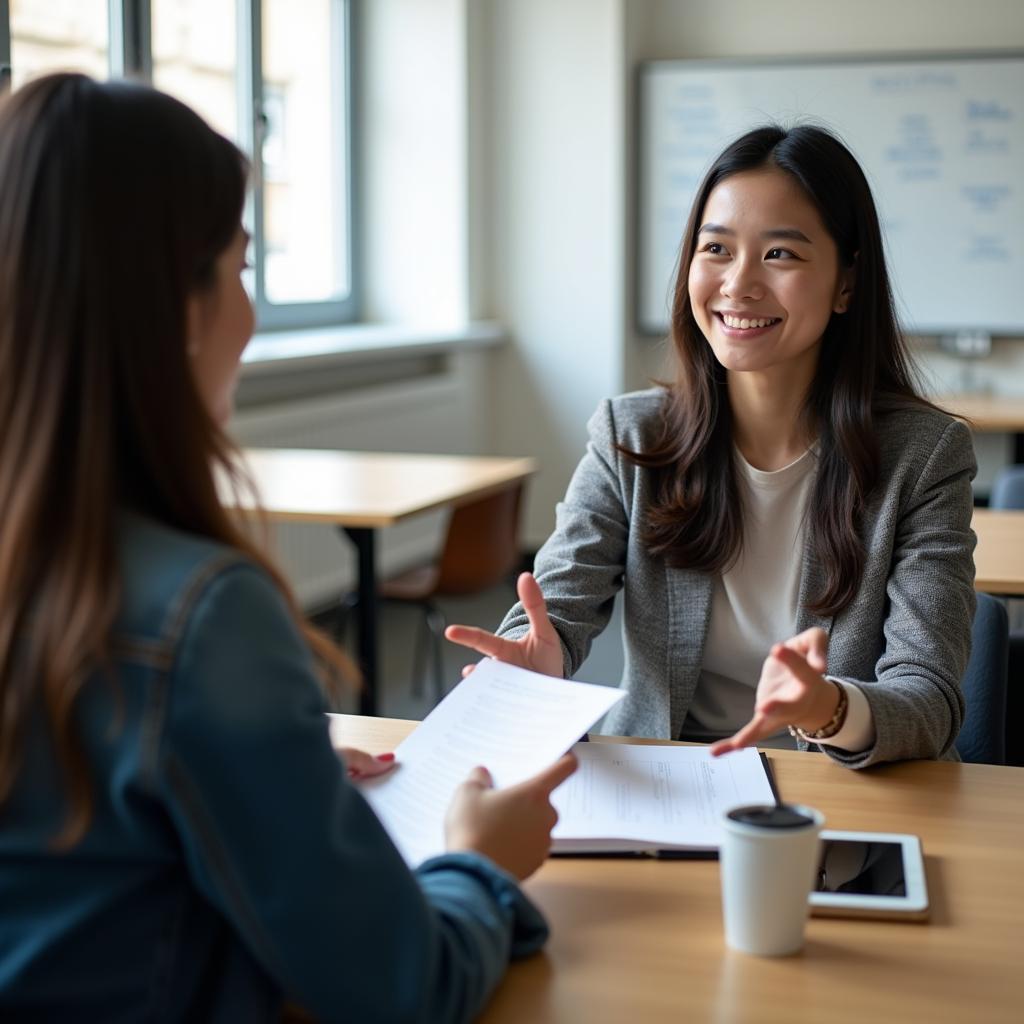 Học viên Việt Nam luyện tập IELTS Speaking Part 1 về chủ đề người truyền cảm hứng với giáo viên