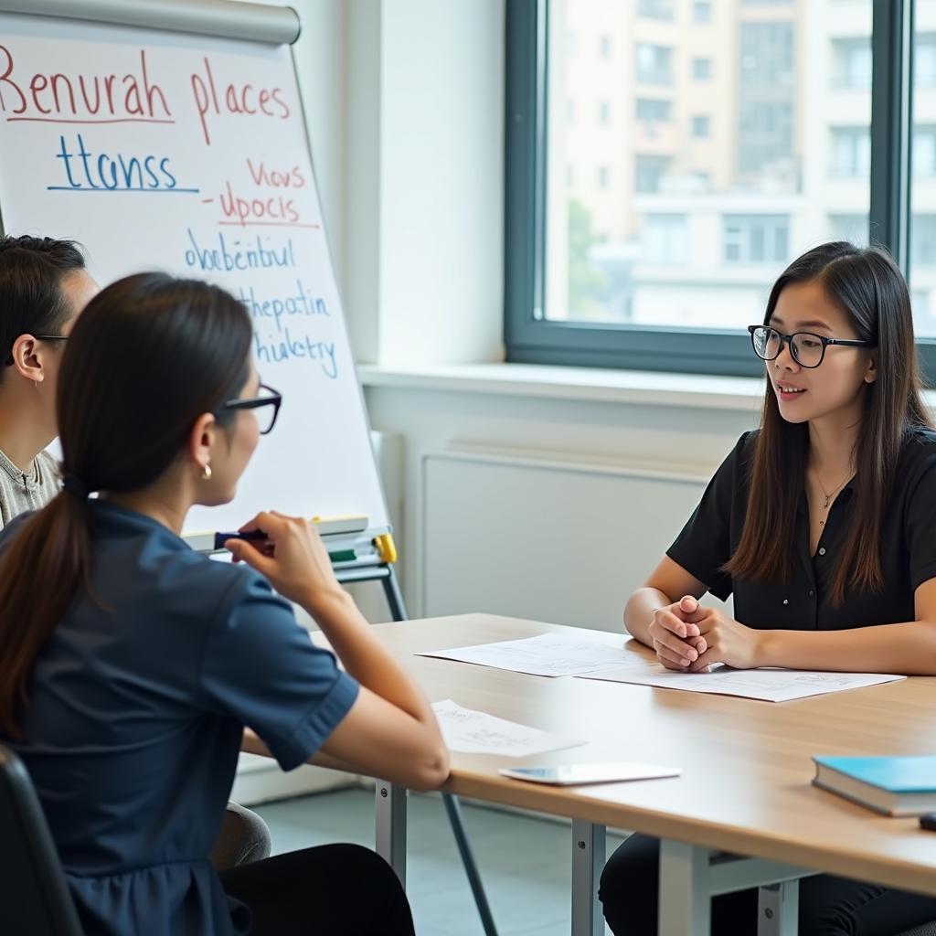 Học viên luyện thi IELTS Speaking Part 1 với giáo viên về chủ đề phong cảnh đẹp ở Việt Nam