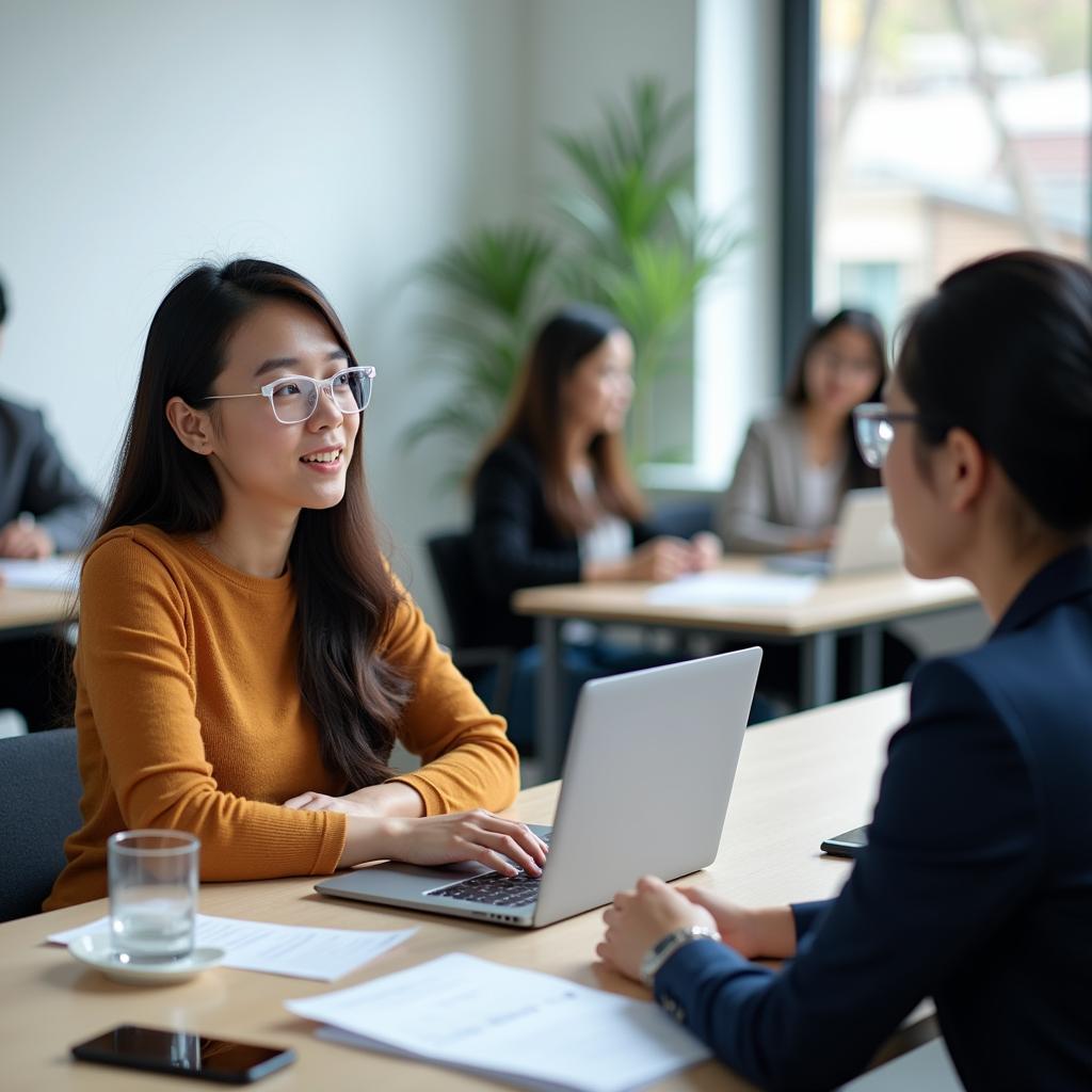 Học viên luyện tập IELTS Speaking Part 1 về chủ đề công nghệ với giáo viên