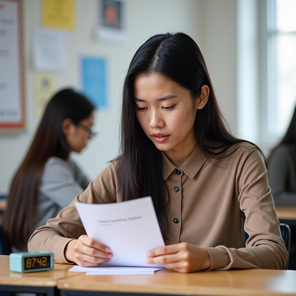 Học viên đang thực hành trả lời IELTS Speaking Part 2 về người giỏi quyết định với cue card