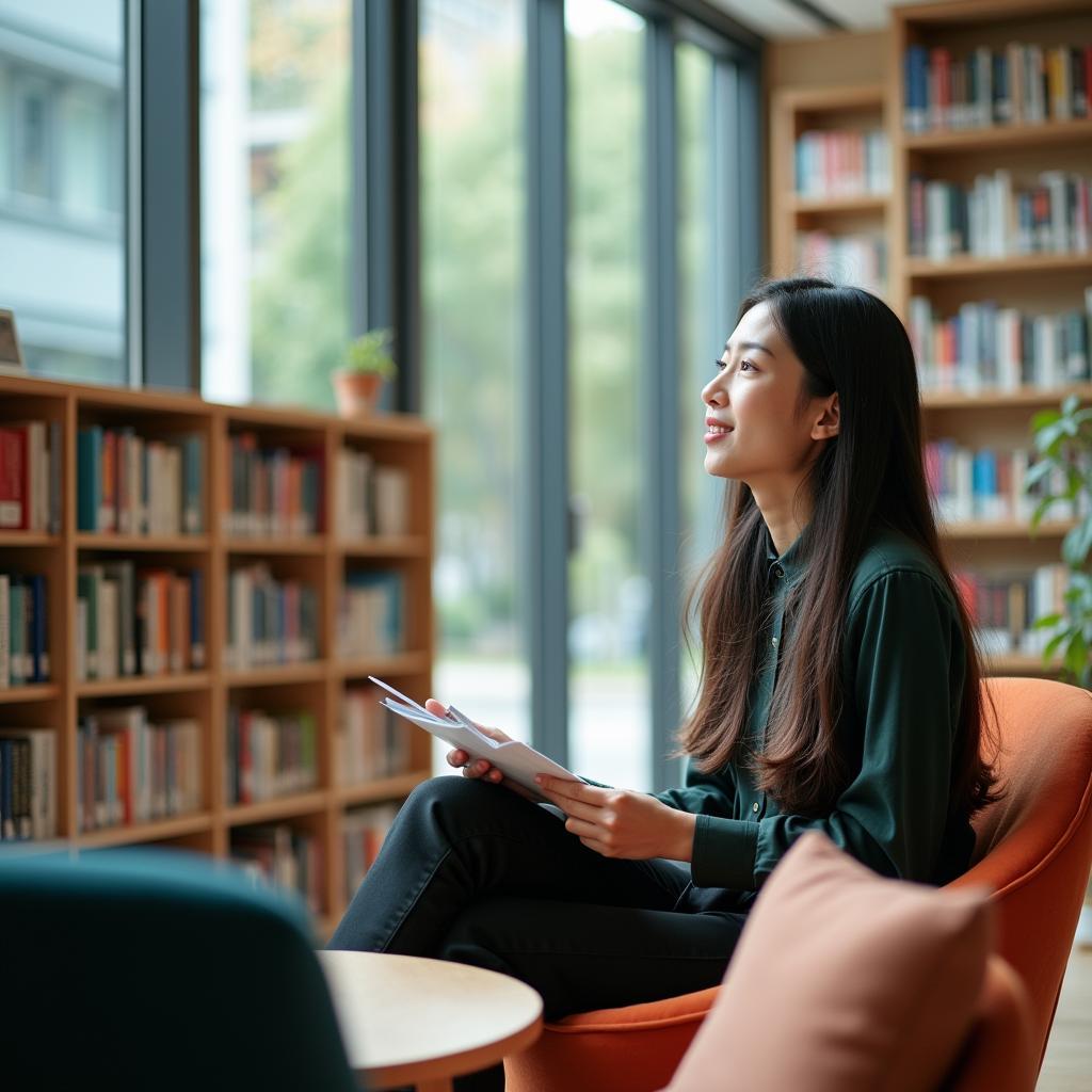 Học viên luyện thi IELTS Speaking về chủ đề nơi thư giãn yêu thích tại thư viện