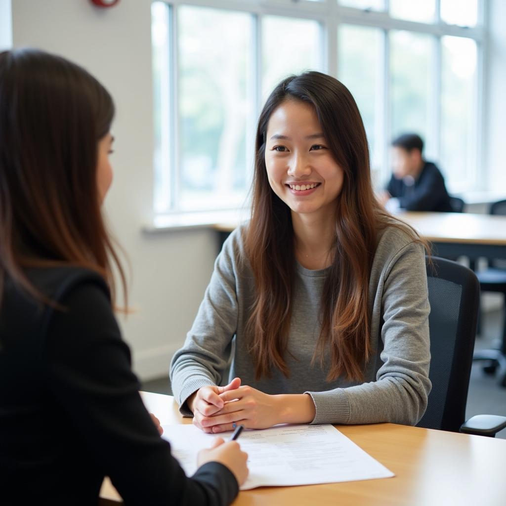 Học viên tự tin luyện tập IELTS Speaking về chủ đề thành tựu cá nhân với giáo viên